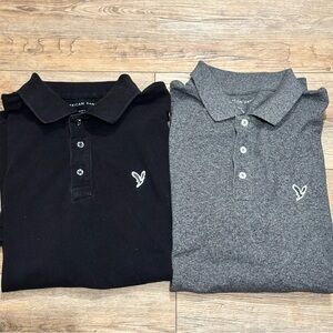 American Eagle Outfitters Black & Gray Polo Shirt Set of 2 Size Medium